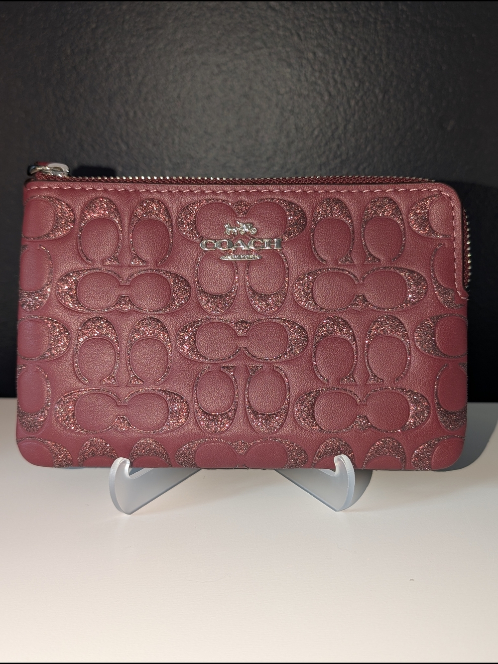 Coach 1941 Collection Burgundy Glitter Wristlet with Embossed Signature C